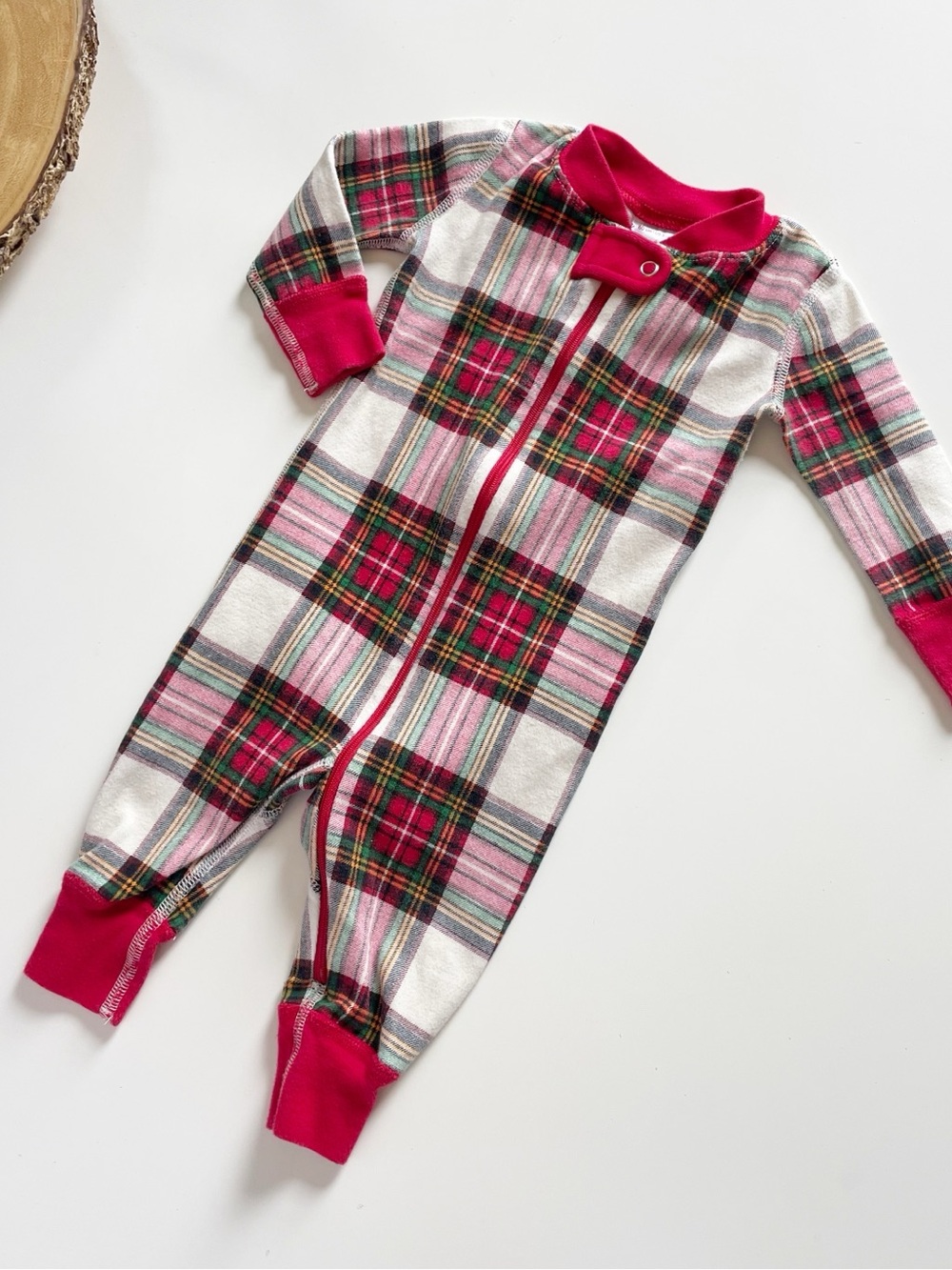 Hanna Andersson Organic Holiday Plaid Footless Zip Romper Pajamas | Size 3-6m